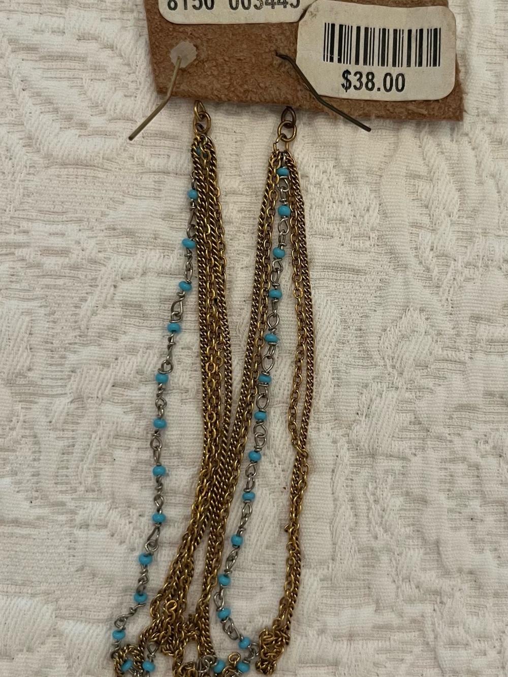 Free People NWT Earrings   Dangle multi strand gold chain and small turq beads